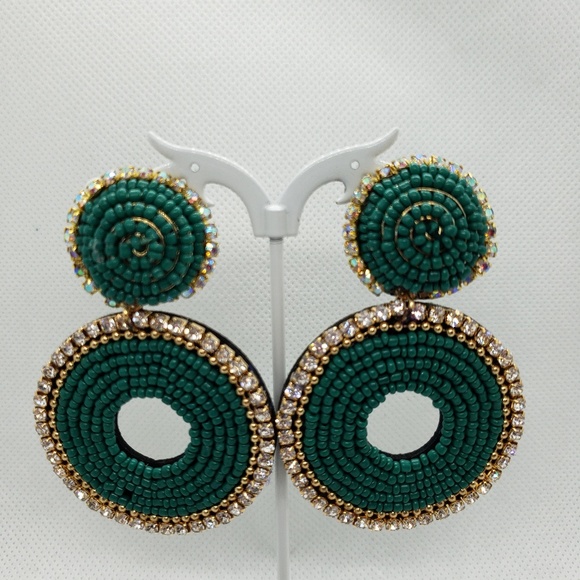 Earrings handmade jewelry style,  green jewelry - Picture 4 of 5